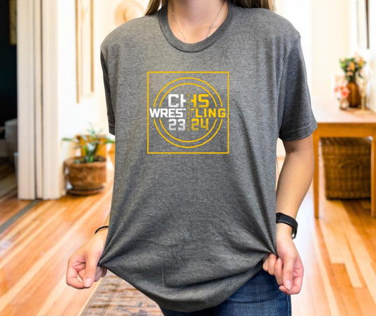 CHS Wrestling, tee in toddler, youth, & adult